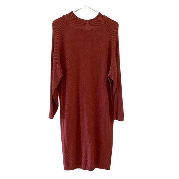 Taylor Women's Dusty Rose Sweater Dress Ribbed Knee Length Mock Neck Size Medium - Picture 5 of 9